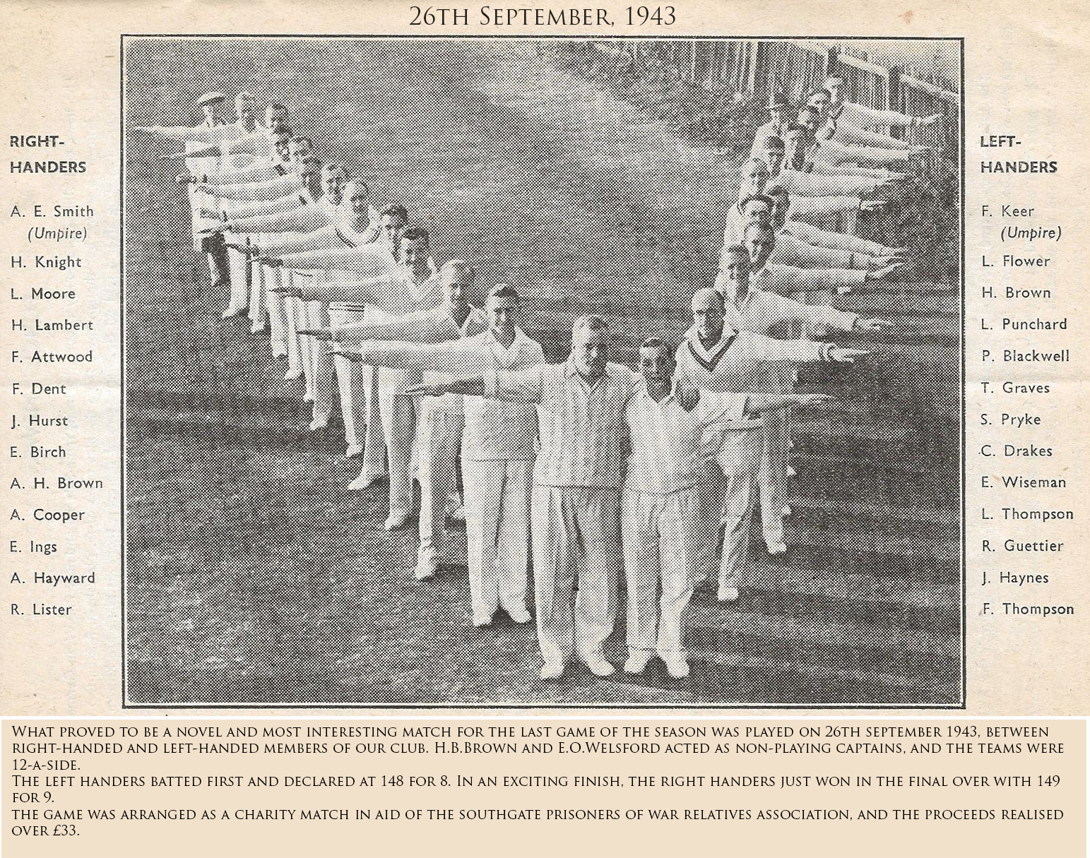 Right v Left Handers Charity Match - September 1943 